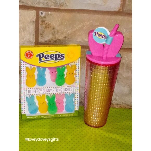 NWT Peeps Easter String Lights & Pink Tumbler Cold Cup - Picture 1 of 3